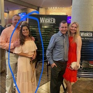 Off the shoulder full length dress with above the knee slip.